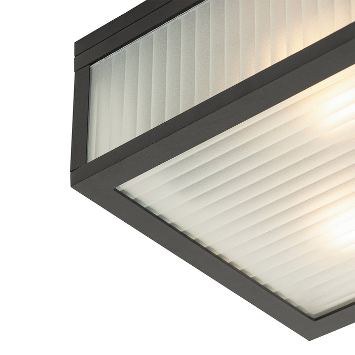 QAZQA Buiten plafondlamp zwart met ribbel glas 2-lichts IP44 -