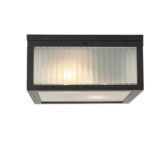 QAZQA Buiten plafondlamp zwart met ribbel glas 2-lichts IP44 -