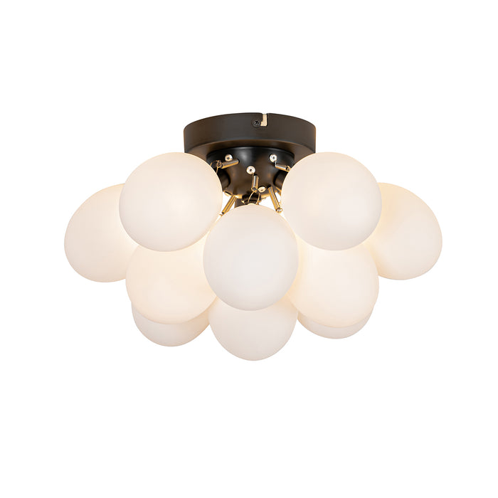 QAZQA Art deco plafondlamp zwart met opaal glas 3-lichts - Uvas