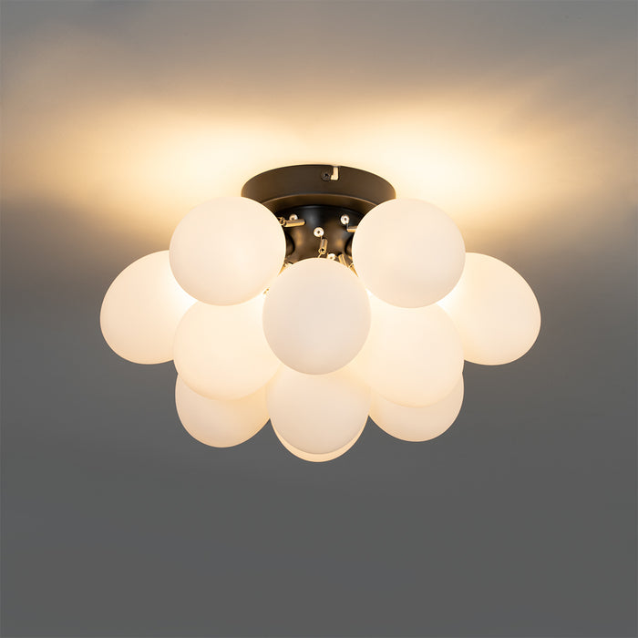 QAZQA Art deco plafondlamp zwart met opaal glas 3-lichts - Uvas