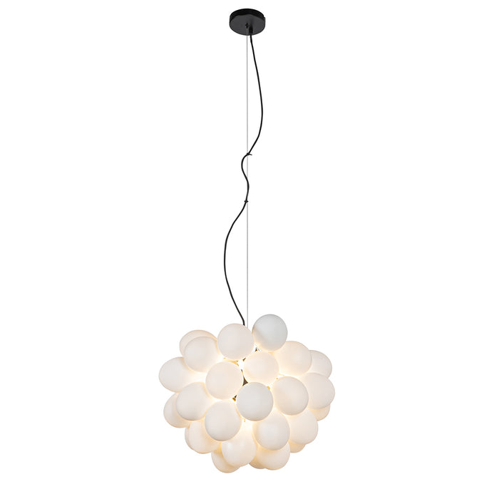 QAZQA Art deco hanglamp zwart met opaal glas 8-lichts rond - Uvas