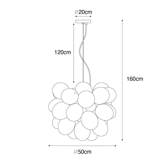 QAZQA Art deco hanglamp zwart met opaal glas 8-lichts rond - Uvas