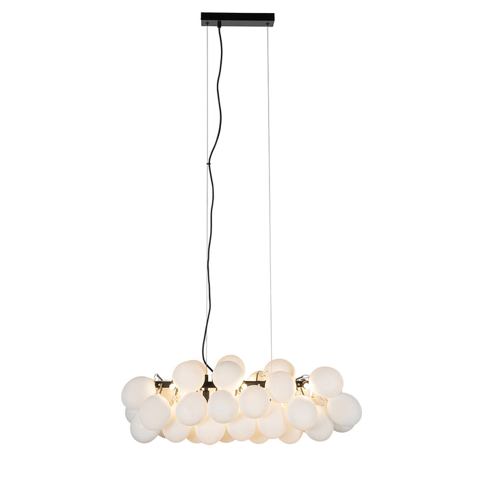 QAZQA Hanglamp zwart met opaal glas 8-lichts langwerpig - Uvas