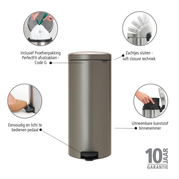 Brabantia NewIcon Pedaalemmer 30 L - Platinum