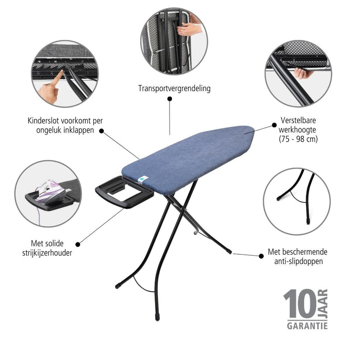 Brabantia Strijkplank B met Strijkijzerhouder 124 x 45 cm - Denim Blue