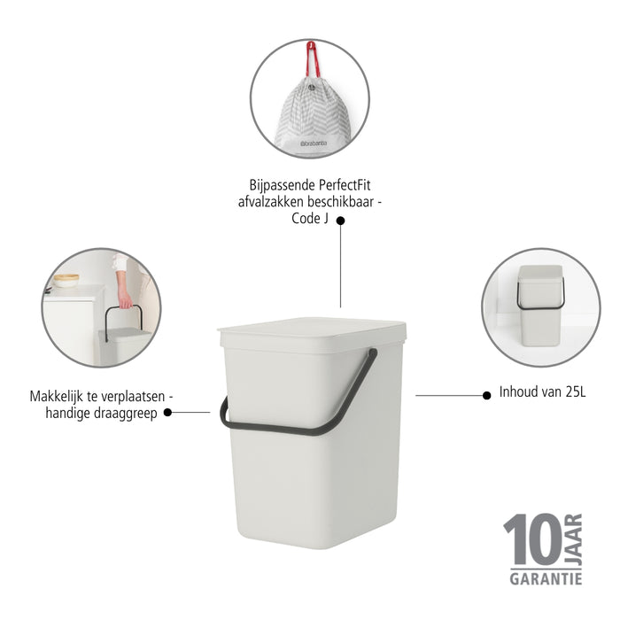 Brabantia Sort & Go Afvalemmer 25 L - Grijs