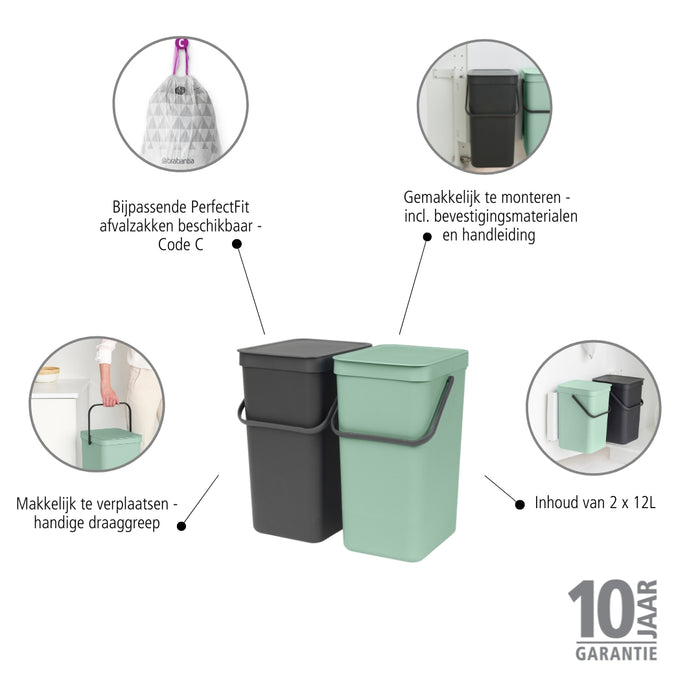 Brabantia Sort & Go Inbouwemmer 2 x 12 L