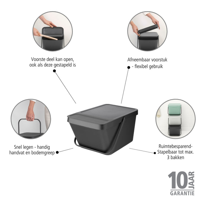 Brabantia Sort & Go Stapelbare Afvalemmer - 20 L