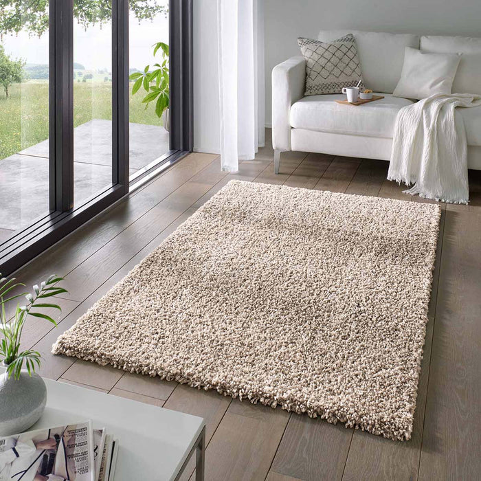 Tapeso Hoogpolig vloerkleed effen Classic - beige - 140x200 cm