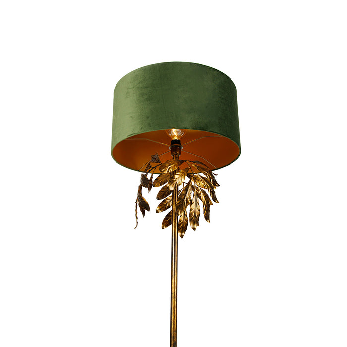 QAZQA Vintage vloerlamp antiek goud met kap groen - Linden