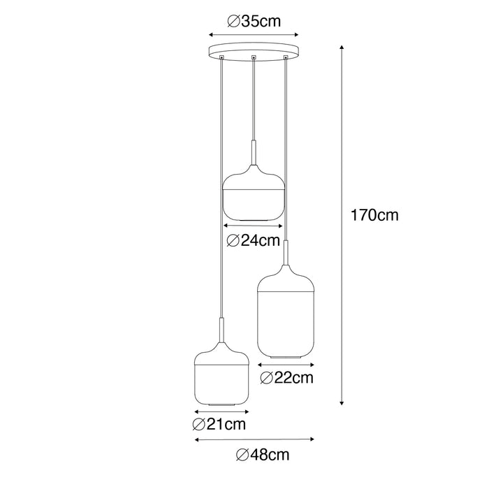 QAZQA Hanglamp zwart met goud en smoke glas 3-lichts rond - Kyan