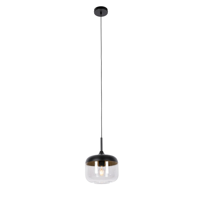 QAZQA Design hanglamp zwart met goud en smoke glas - Kyan