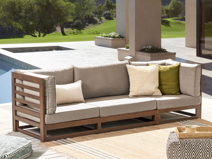 Beliani - TRANI - Tuinbank 3-zits - Bruin - Acaciahout