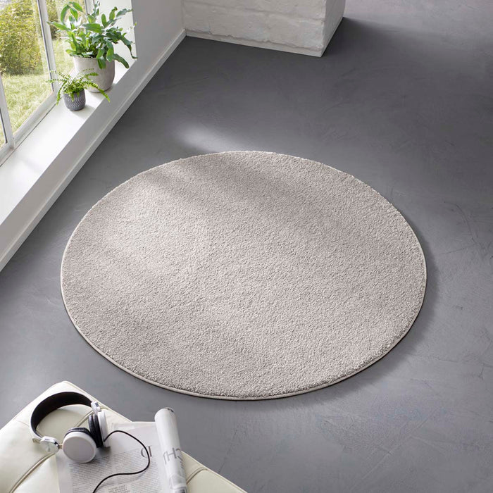 Tapeso Rond effen vloerkleed Qualis - grijs - 120 cm rond