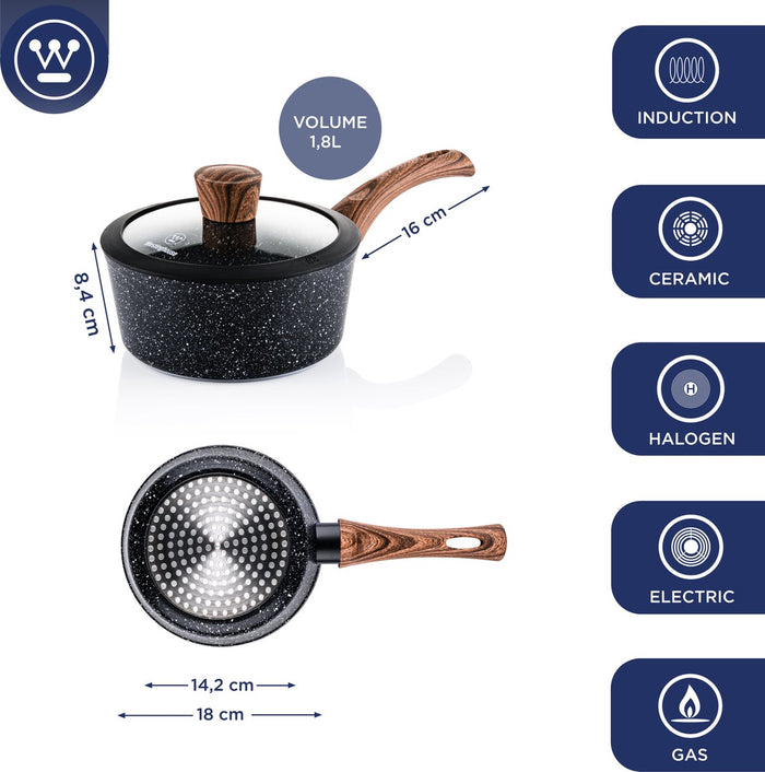 Westinghouse Pannenset - Steelpan 18cm + Braadpan 24cm – Marmer Wood