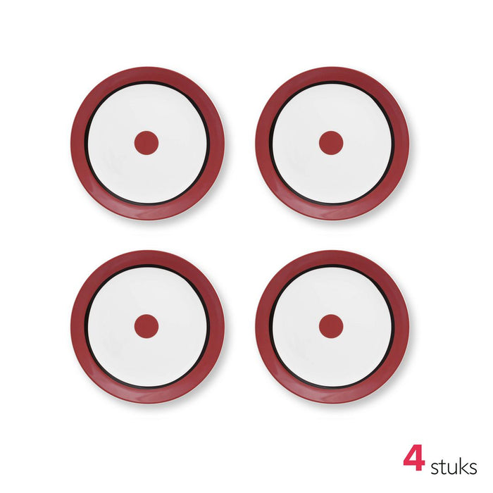 vtwonen Ontbijtborden - Circles - Rood - Set van 4