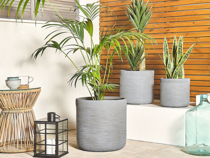 Beliani - SAMOS - Bloempot - Grijs - 26 cm - Klei-vezelmengsel