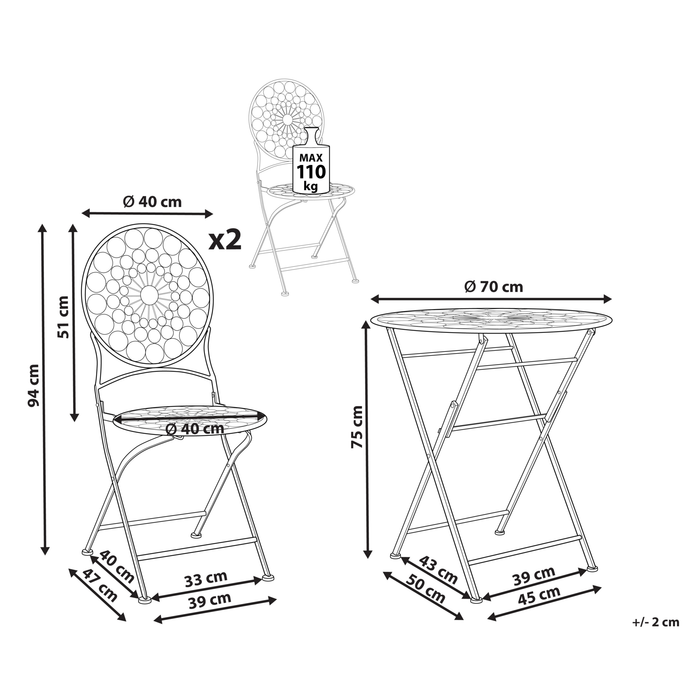 Beliani - SCARIO - Bistro set - Rood - IJzer