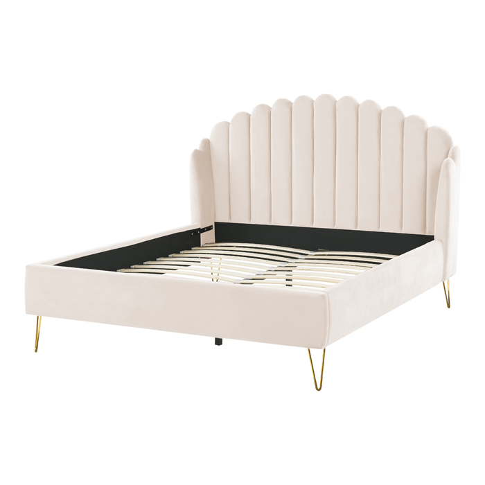 Beliani-AMBILLOU-Tweepersoonsbed-Lichtbeige-140 x 200 cm-Fluweel