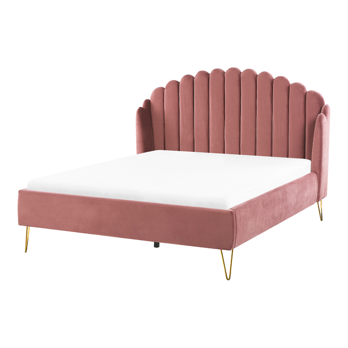 Beliani - AMBILLOU - Tweepersoonsbed - Roze - 140 x 200 cm - Fluweel