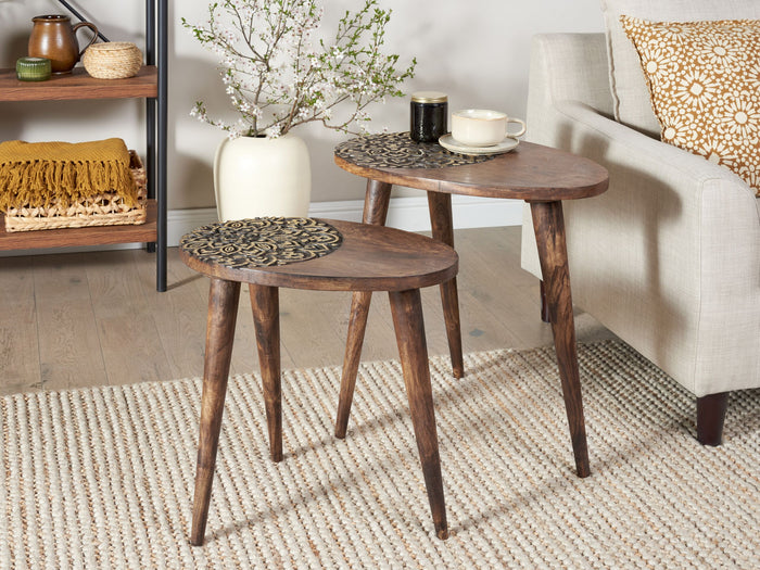 Beliani-KHETUA-Bijzettafel set van 2-Donkere houtkleur-Mangohout