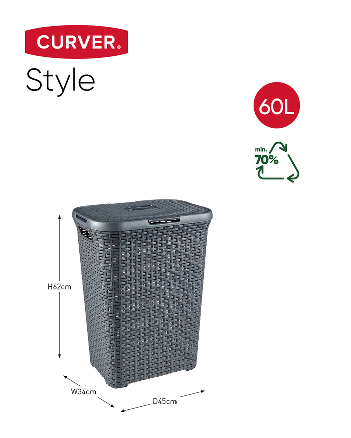 Curver Style Wasmand met Deksel 60L + Wasmand 45L - Antraciet