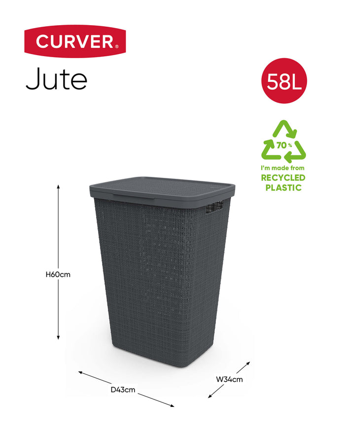 Curver Jute Wasmand met deksel 58L + Wasmand 46L - Donkergrijs