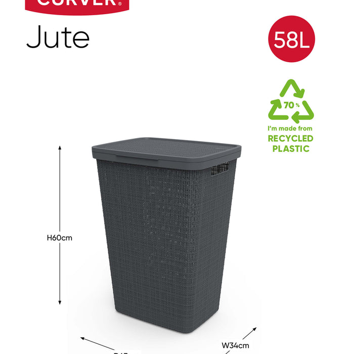 Curver Jute Wasmand met deksel 58L - 2 stuks - Donkergrijs