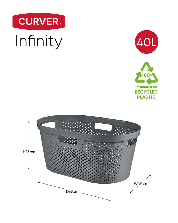 Curver Infinity Recycled Wasmand 60L + Wasmand 40L - Grijs