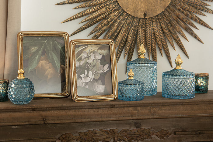 Clayre & Eef Glazen potje Ø 9x10 cm Blauw Glas Potje met deksel