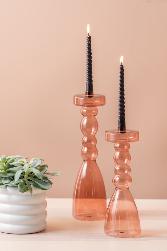 present time - Candle holder Pawn glass large faded pink