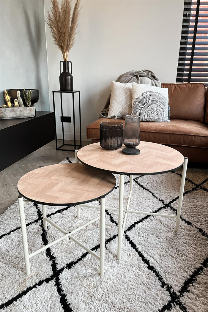 Salontafel set Copenhagen 62 en 49 cm kruisframe ivoor