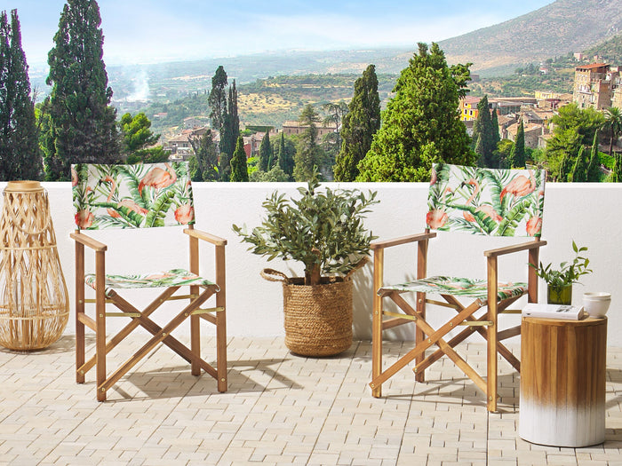 Beliani-CINE -Tuinstoel set van 2-Roze|Lichthout|Flamingo-Polyester