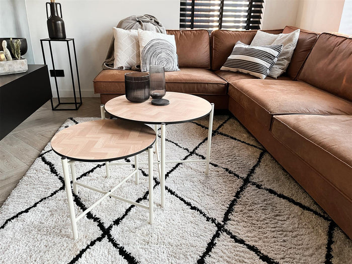 Salontafel set Copenhagen 62 en 49 cm kruisframe ivoor