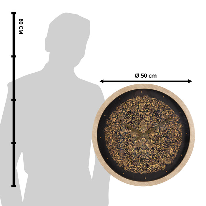 Clayre & Eef Wandklok Ø 50 cm Zwart Goudkleurig Hout Glas Muurklok