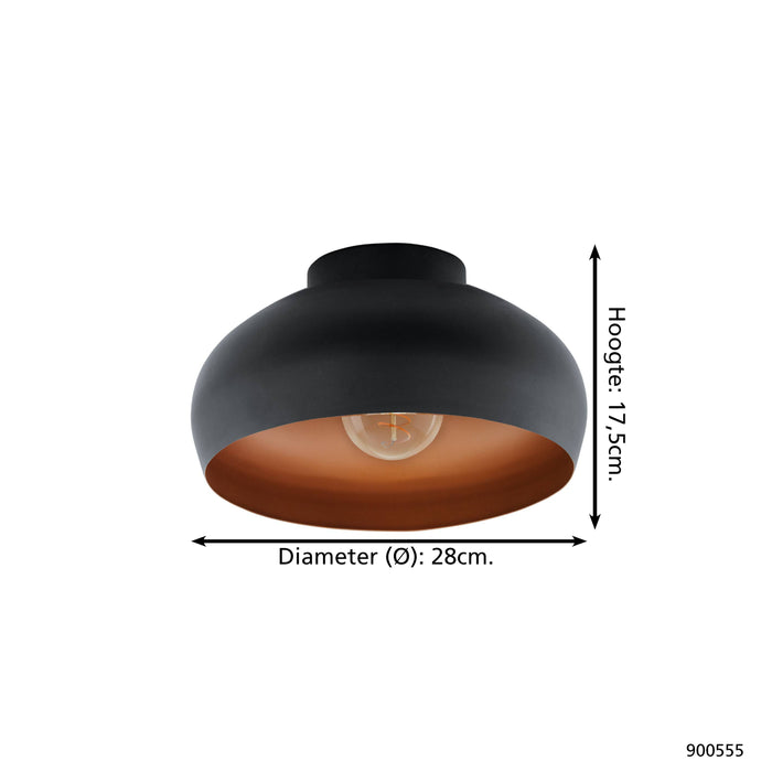 EGLO Mogano Mini Plafondlamp - E27 - Ø28 cm - Zwart|Koper