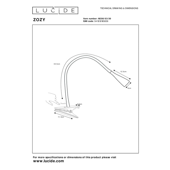 Lucide ZOZY - Klemlamp - LED Dimb. - 1x4W 3000K -