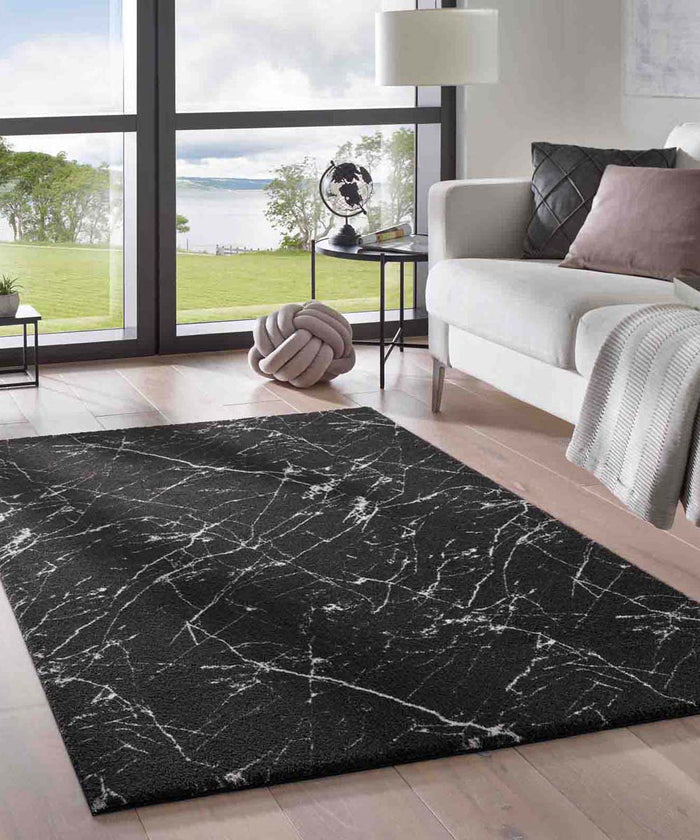 Tapeso Wasbaar vloerkleed Marmer - Chloé zwart|wit - 240x340 cm
