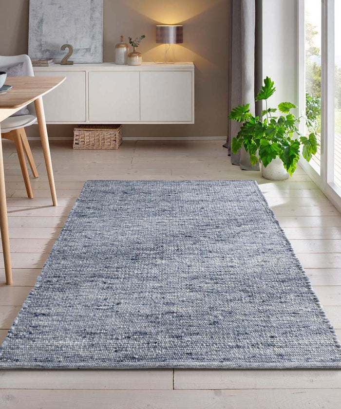 Tapeso Wollen vloerkleed - Bokn blauw - 60x90 cm