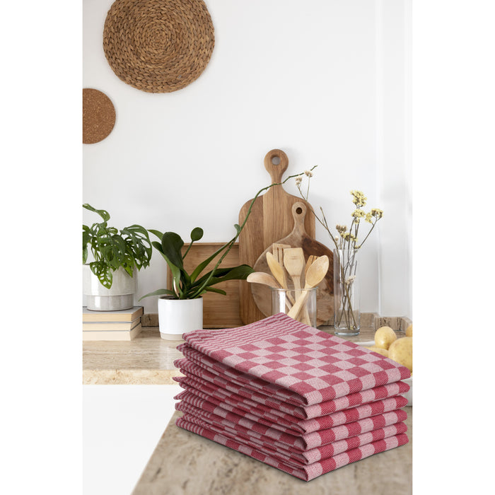 Luxe theedoeken 12 stuks 50x70 - blok ruit rood