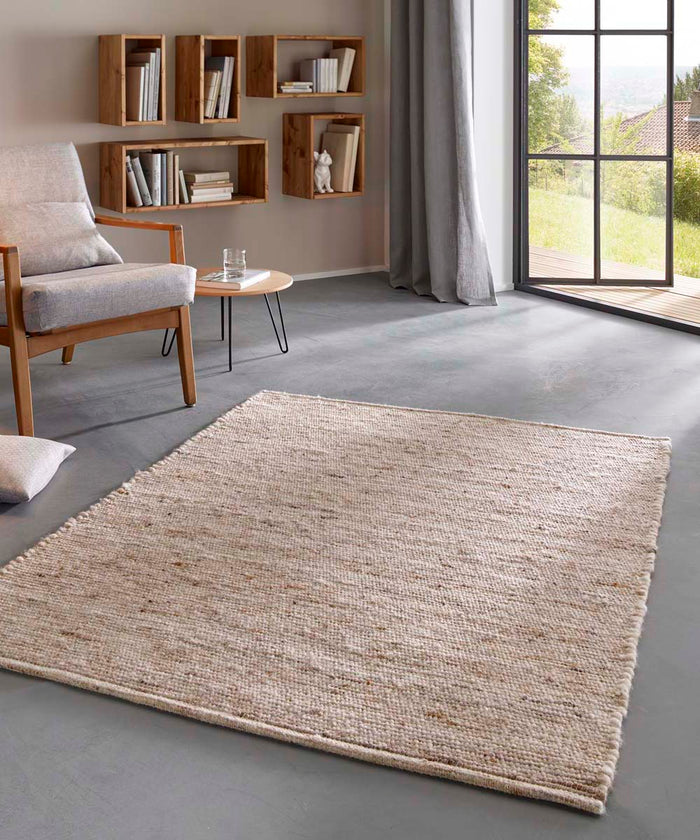 Tapeso Wollen vloerkleed - Bokn beige - 140x200 cm