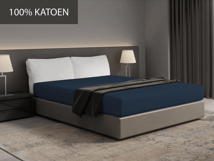 Hoeslaken - 100% natuurlijk katoen - 90x200 - navy blauw