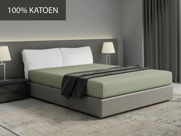 Hoeslaken - 100% natuurlijk katoen - 180x200 - oud groen