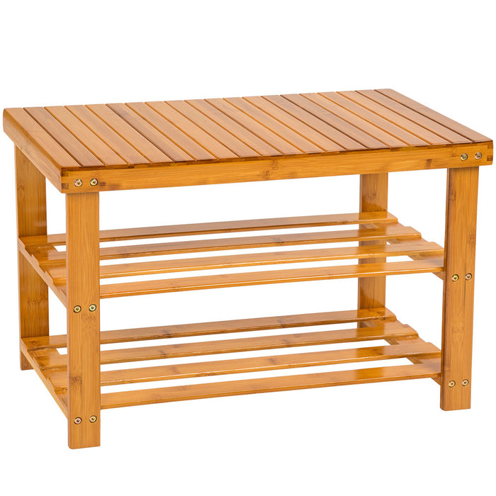 tectake® Bamboe schoenenbank met 2 niveaus en bank 70x28x45,5cm