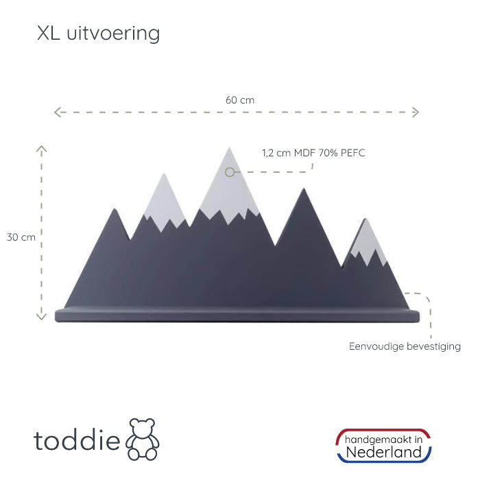 2 houten wandplanken bergen | Mountie planken kinderkamer - grijs|wit