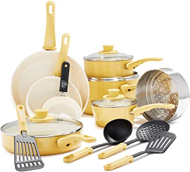 GreenLife Soft Grip 16-delige set met antiaanbaklaag, geel