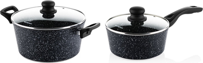 Westinghouse Pannenset - Zwart Marmer Braadpan 28cm + Steelpan 20cm