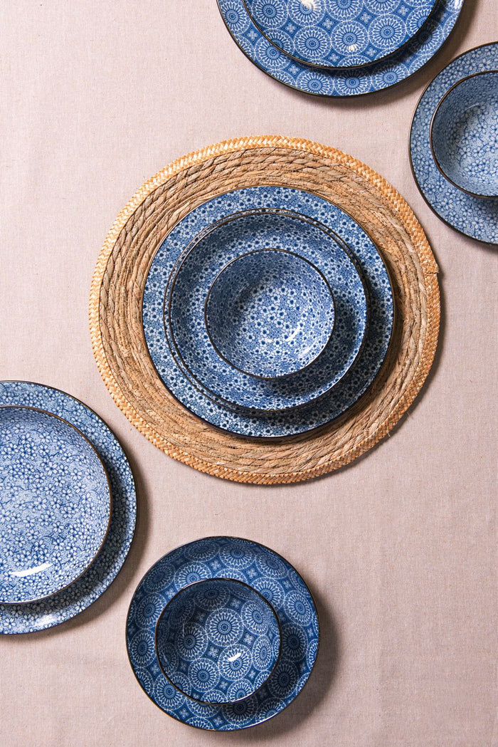 Clayre & Eef Ontbijtbord Ø 21 cm Blauw Keramiek Rond Bloemen Bord