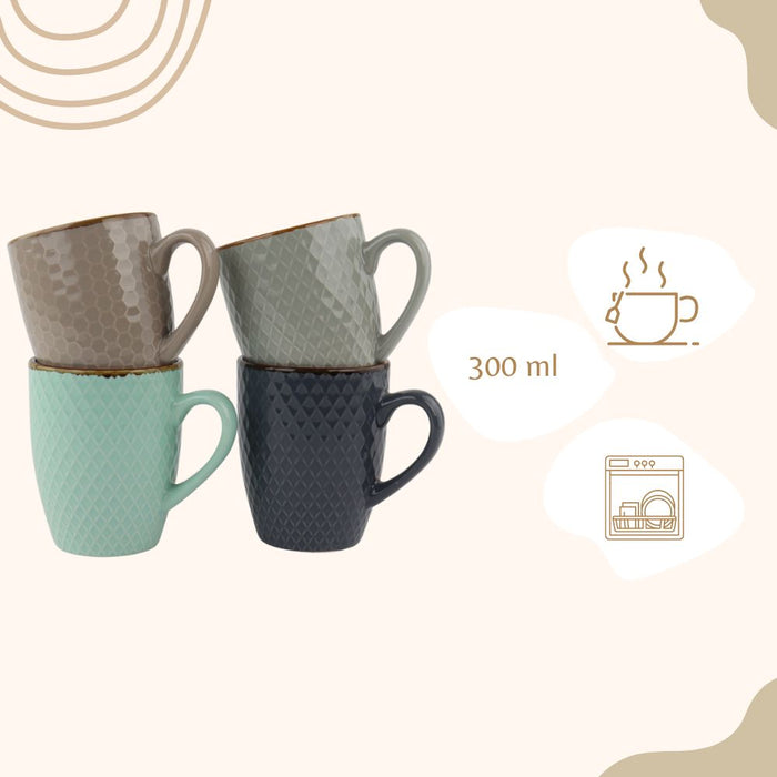 OTIX Bekers voor Thee Set van 4 300 ml Aardewerkset 4 Kleuren Honin...