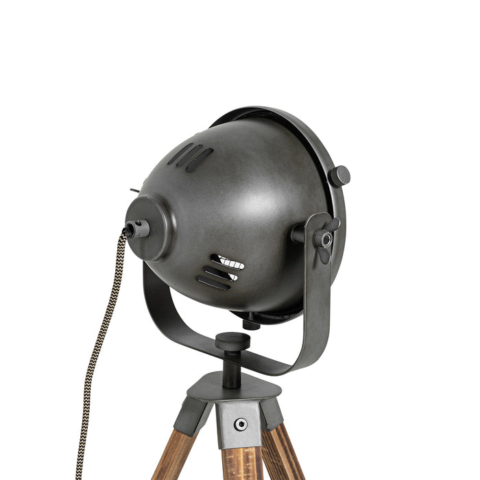QAZQA Industriële tafellamp tripod staal met hout kantelbaar - Emado